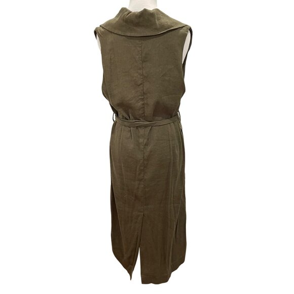 Anthropologie Trench Vest Womens M Olive Green Linen Blend Sleeveless Wrap Belt - Picture 5 of 16